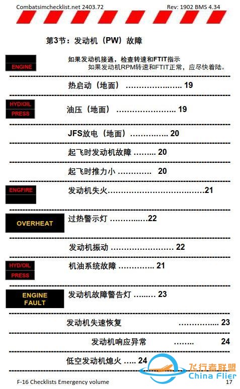 模擬飛行 BMS F-16檢查表應(yīng)急程序 1.6機油壓力故障-6465
